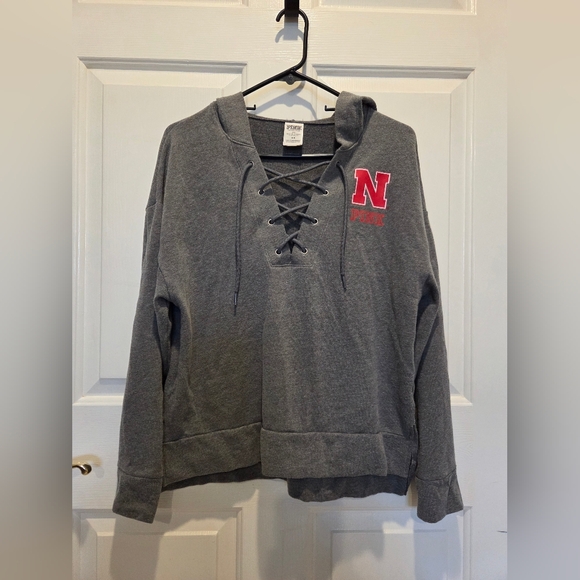 PINK Victoria's Secret Sweaters - Vicoria's Secret PINK Nebraska Huskers Pullover Lace Up Hoodie Medium